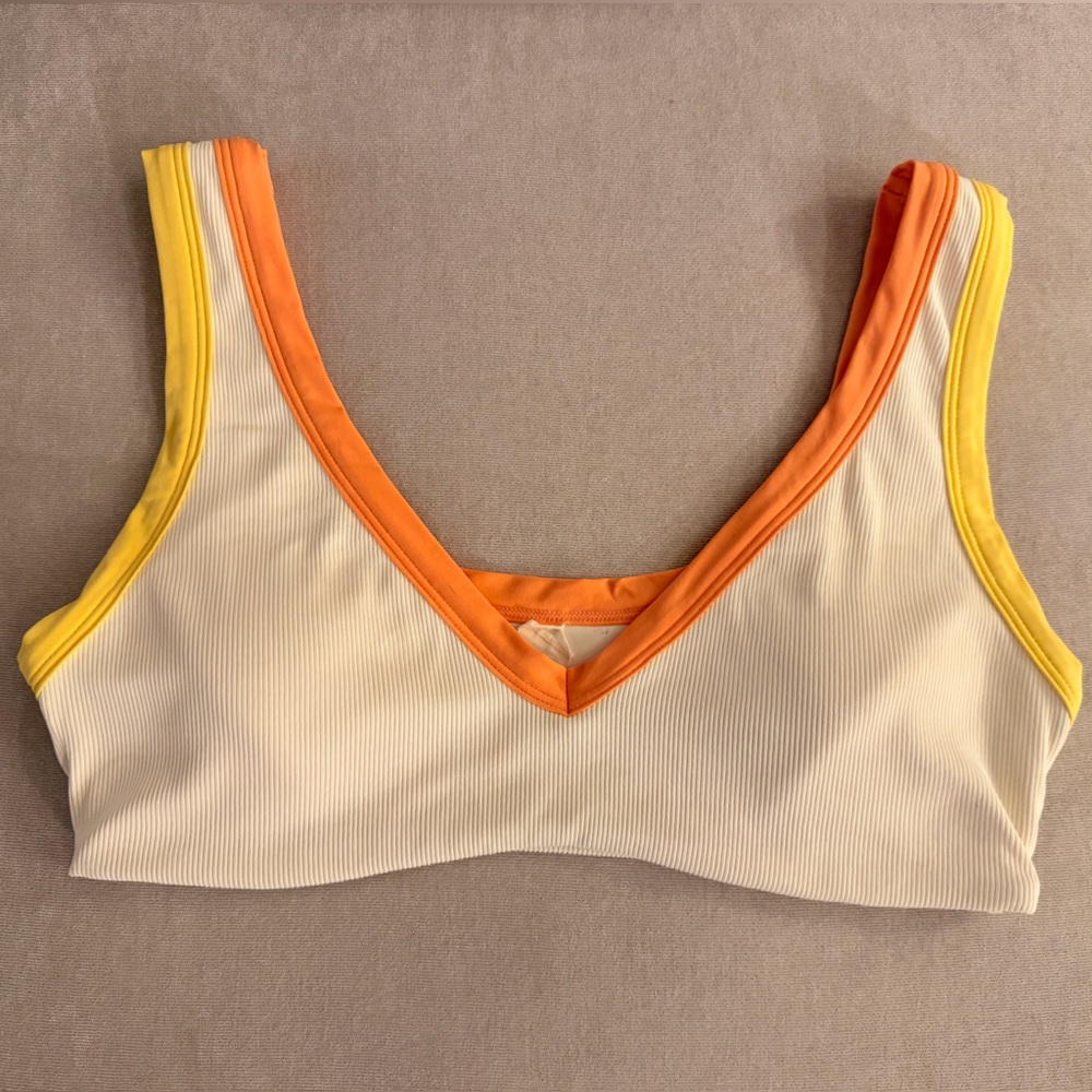 L*Space Ribbed Colorblock Bikini Top Cream Orange Yellow Large